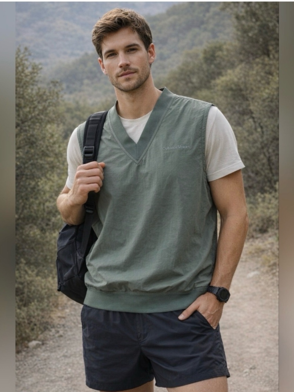 Outdoor Voices deep olive V-neck tank